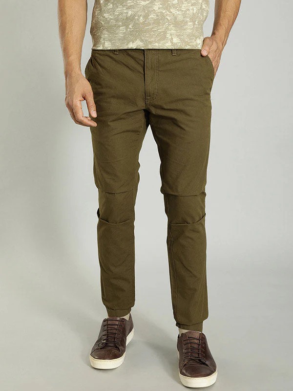 Indian Terrain Men's Comfort Fit Solid Green Trousers